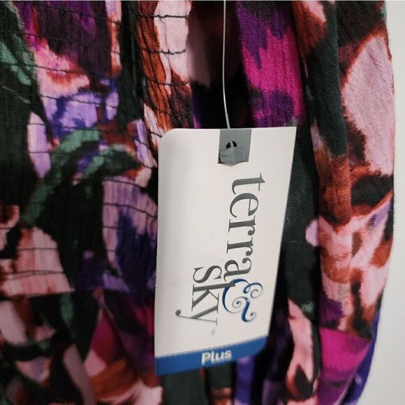 Terra & Sky Dress Purple Pink Floral Tiered Peasant Maxi Womens Plus - Picture 7 of 11